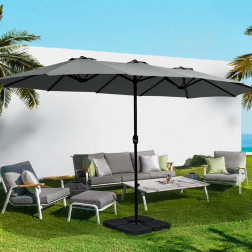Instahut 4.57m Outdoor Umbrella Beach Pole Garden Tilt Charcoal - Image 9