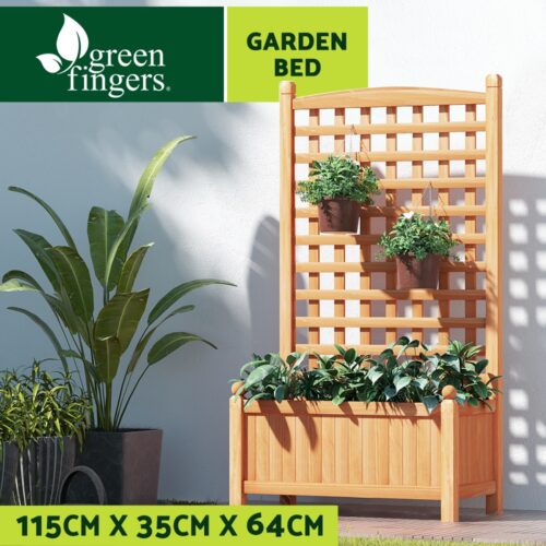 Green Fingers Garden Bed Wooden 64x35x115cm Planter Raised Box Container Trellis - Image 5