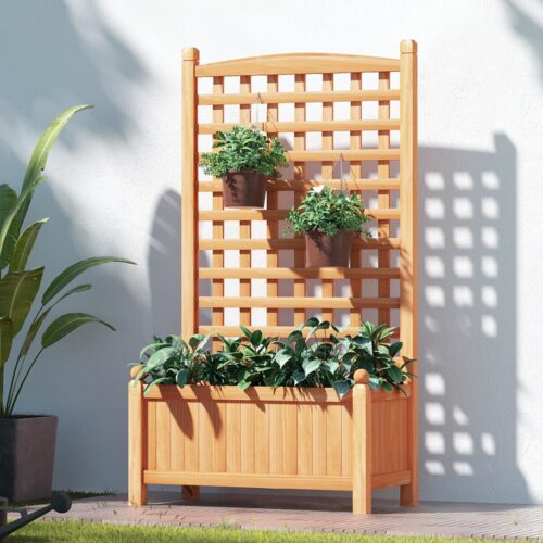 Green Fingers Garden Bed Wooden 64x35x115cm Planter Raised Box Container Trellis - Image 9