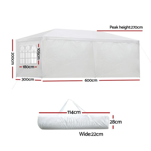 Instahut Gazebo 3x6m Marquee Wedding Party Tent Outdoor Camping Side Wall Canopy 6 Panel White - Image 3