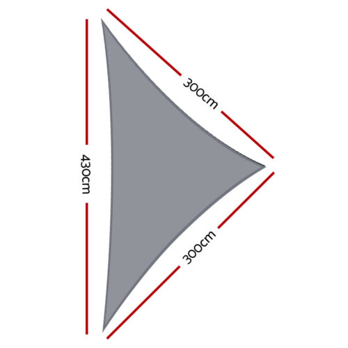 Instahut Shade Sail 3x3x4.3m Triangle 280GSM 98% Grey Shade Cloth - Image 3