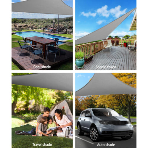 Instahut Shade Sail 3x3x4.3m Triangle 280GSM 98% Grey Shade Cloth - Image 5
