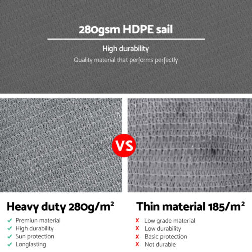 Instahut Shade Sail 3x3x4.3m Triangle 280GSM 98% Grey Shade Cloth - Image 6