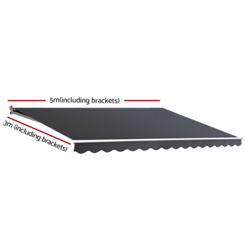 Instahut Retractable Folding Arm Awning Manual Sunshade 5Mx3M Grey - Image 2