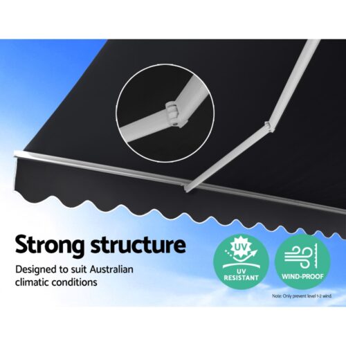 Instahut Retractable Folding Arm Awning Manual Sunshade 5Mx3M Grey - Image 3