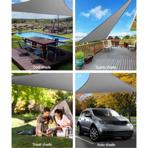 Instahut Shade Sail 6x6x6m Triangle 280GSM 98% Grey Shade Cloth - Image 5