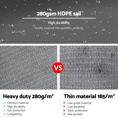 Instahut Shade Sail 6x6x6m Triangle 280GSM 98% Grey Shade Cloth - Image 6