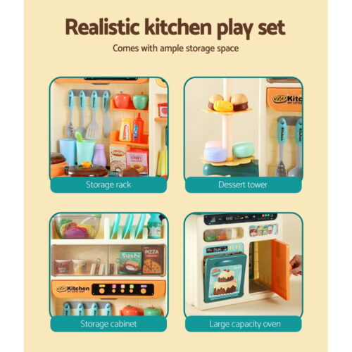 Keezi Kids Kitchen Pretend Play Set Cooking Sound Steam Light Function - Image 4