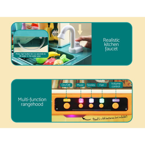 Keezi Kids Kitchen Pretend Play Set Cooking Sound Steam Light Function - Image 6