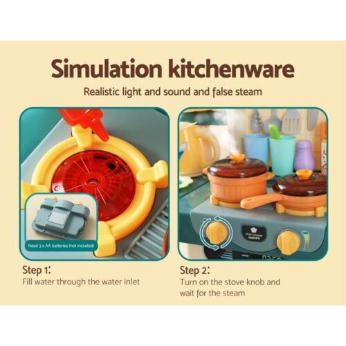 Keezi Kids Kitchen Pretend Play Set Cooking Sound Steam Light Function - Image 7