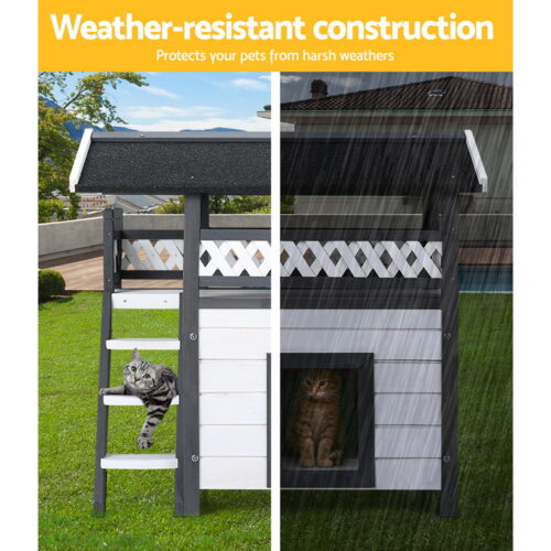 i.Pet Outdoor Cat House Shelter 77cm x 50cm x 73cm Rabbit Hutch Wooden Condo Small Outdoor Cat House - Image 5