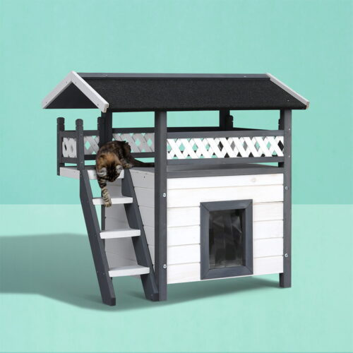 i.Pet Outdoor Cat House Shelter 77cm x 50cm x 73cm Rabbit Hutch Wooden Condo Small Outdoor Cat House - Image 7