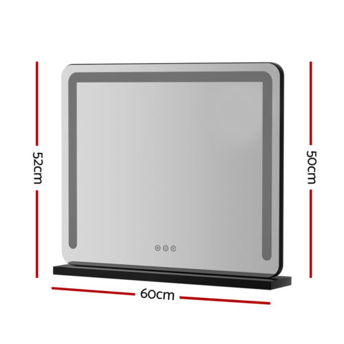 Embellir Makeup Mirror 60x50cm Hollywood Vanity with LED Light Tabletop Black - Image 2