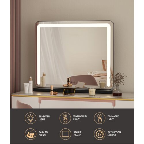 Embellir Makeup Mirror 60x50cm Hollywood Vanity with LED Light Tabletop Black - Image 4