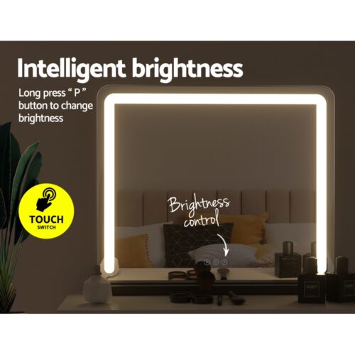 Embellir Makeup Mirror 60x50cm Hollywood Vanity with LED Light Tabletop Black - Image 6