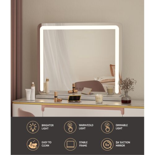 Embellir Makeup Mirror 60x50cm Hollywood Vanity with LED Light Tabletop White - Image 4