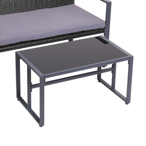 Gardeon 4 PCS Outdoor Sofa Set Rattan Furniture with Storage Cover Chairs Black - Image 3