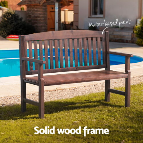 Gardeon Outdoor Garden Bench Wooden 2 Seater Lounge Chair Patio Furniture Brown - Image 4