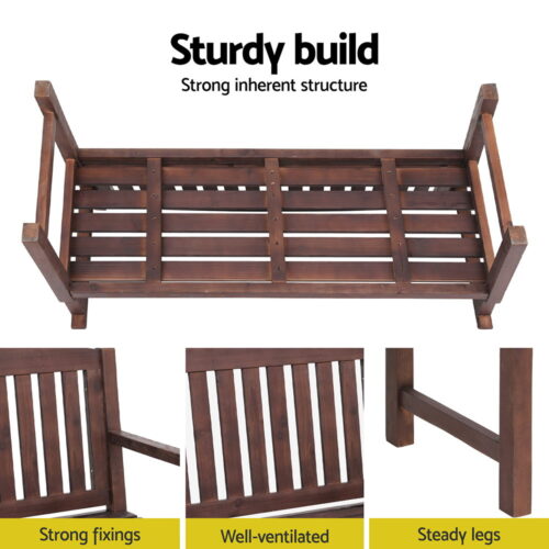 Gardeon Outdoor Garden Bench Wooden 2 Seater Lounge Chair Patio Furniture Brown - Image 5