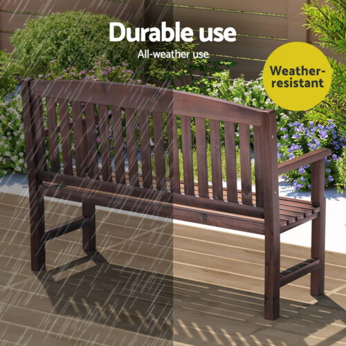 Gardeon Outdoor Garden Bench Wooden 2 Seater Lounge Chair Patio Furniture Brown - Image 6