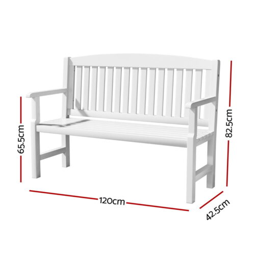 Gardeon Outdoor Garden Bench Wooden 2 Seater Lounge Chair Patio Furniture White - Image 2