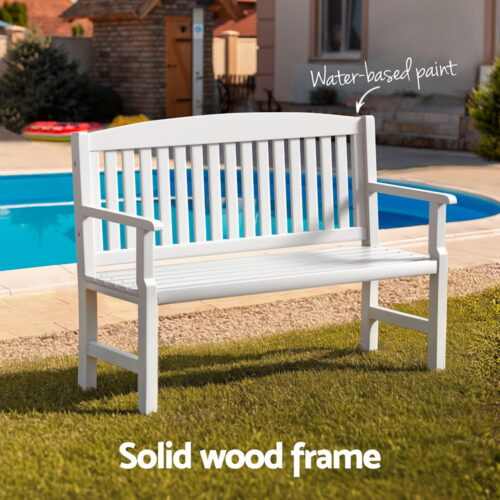 Gardeon Outdoor Garden Bench Wooden 2 Seater Lounge Chair Patio Furniture White - Image 4