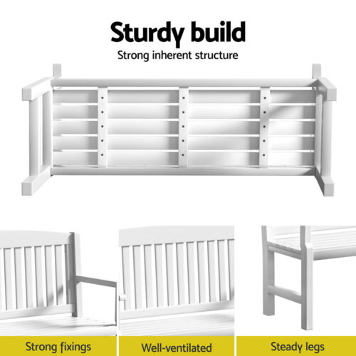 Gardeon Outdoor Garden Bench Wooden 2 Seater Lounge Chair Patio Furniture White - Image 5