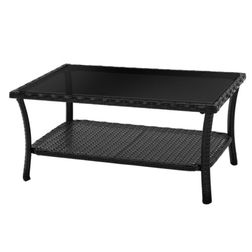 Gardeon 4PCS OutdoorSofa Set with Storage Cover Wicker Harp Chair Table Black - Image 3