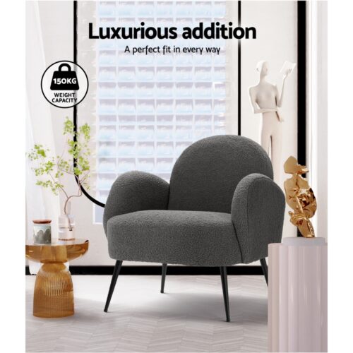 Artiss Armchair Boucle Charcoal Hanes - Image 4