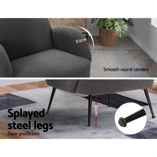 Artiss Armchair Boucle Charcoal Hanes - Image 6