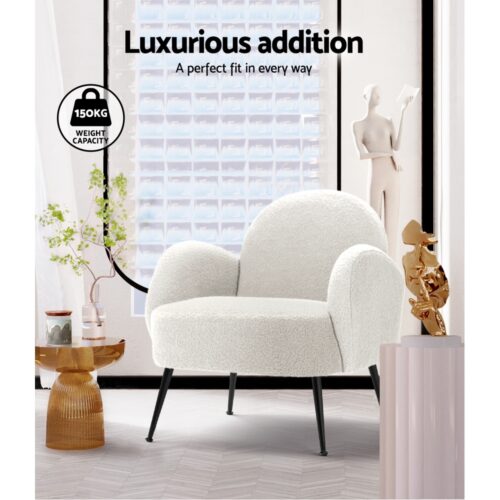 Artiss Armchair Boucle White Hanes - Image 4