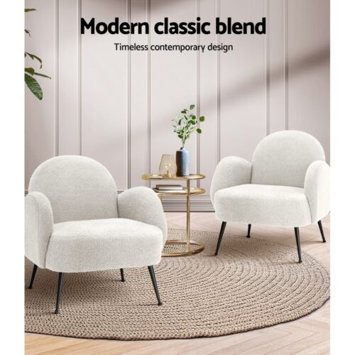 Artiss Armchair Boucle White Hanes - Image 5