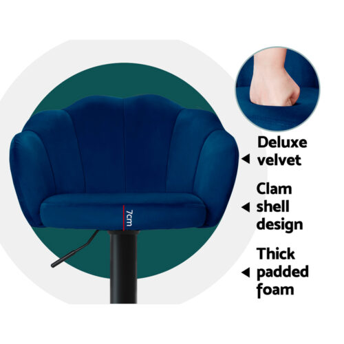 Artiss 2x Bar Stools Gas Lift Velvet Blue - Image 6