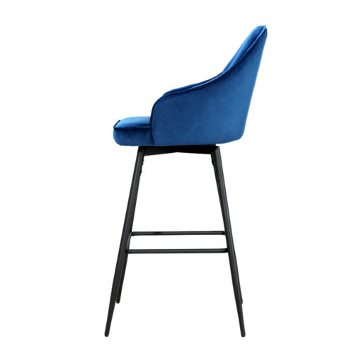 Artiss 2x Bar Stools Velvet Swivel Metal Legs Blue - Image 4