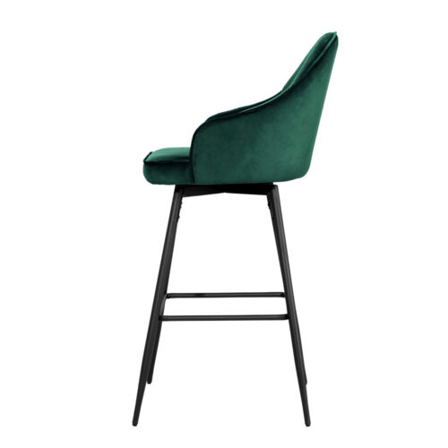 Artiss 2x Bar Stools Velvet Swivel Metal Legs Green - Image 4