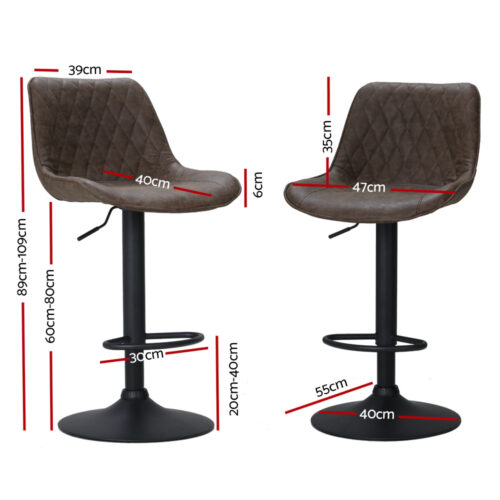 Artiss 2x Bar Stools Gas Lift Vintage Leather Brown - Image 2
