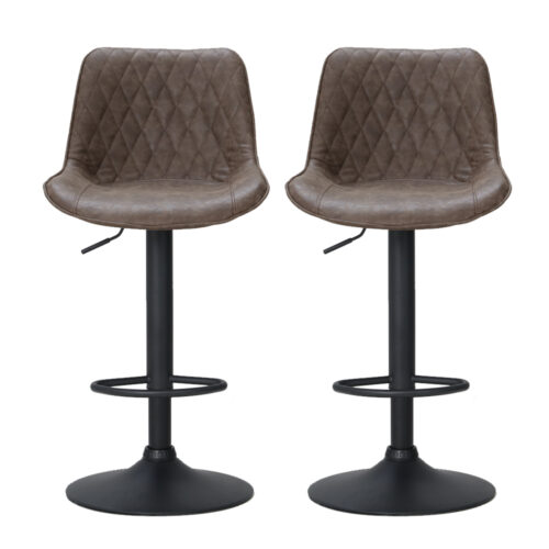 Artiss 2x Bar Stools Gas Lift Vintage Leather Brown - Image 4