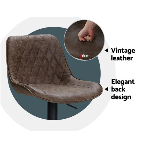 Artiss 2x Bar Stools Gas Lift Vintage Leather Brown - Image 6
