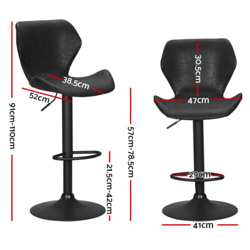 Artiss Bar Stools Kitchen Counter Stools Swivel Gas Lift Vintage Chairs Black x2 - Image 2