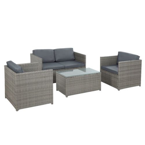 Gardeon 4-Piece Outdoor Sofa Set Wicker Couch Lounge Setting Grey - Image 2