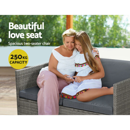 Gardeon 4-Piece Outdoor Sofa Set Wicker Couch Lounge Setting Grey - Image 6