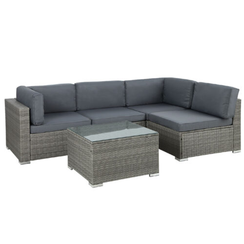 Gardeon 5-Piece Outdoor Sofa Set Wicker Couch Lounge Setting 4 Seater Grey - Image 2