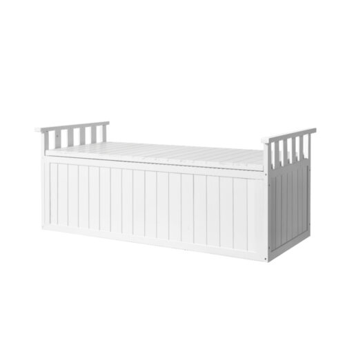 Gardeon Outdoor Storage Bench Box 129cm Wooden Garden Toy Chest Sheds Patio Furniture XL White - Image 2