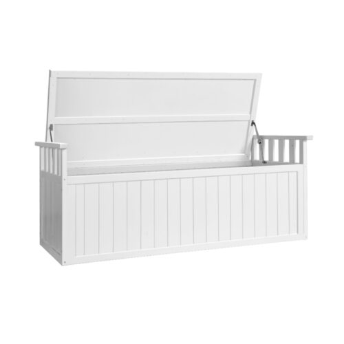 Gardeon Outdoor Storage Bench Box 129cm Wooden Garden Toy Chest Sheds Patio Furniture XL White - Image 5