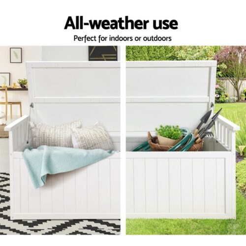 Gardeon Outdoor Storage Bench Box 129cm Wooden Garden Toy Chest Sheds Patio Furniture XL White - Image 6