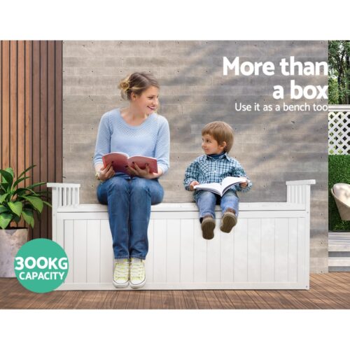 Gardeon Outdoor Storage Bench Box 129cm Wooden Garden Toy Chest Sheds Patio Furniture XL White - Image 7