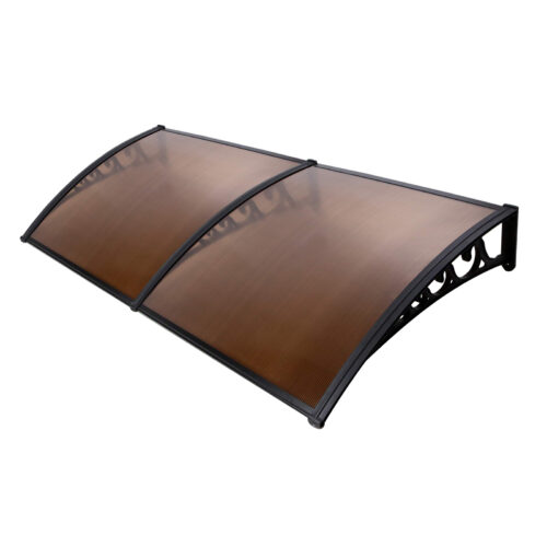 Instahut Window Door Awning 1mx2.4m Brown Hollow Sheet Plastic Frame - Image 2