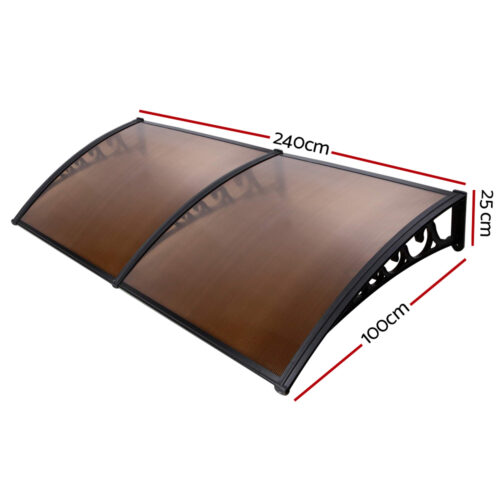 Instahut Window Door Awning 1mx2.4m Brown Hollow Sheet Plastic Frame - Image 3