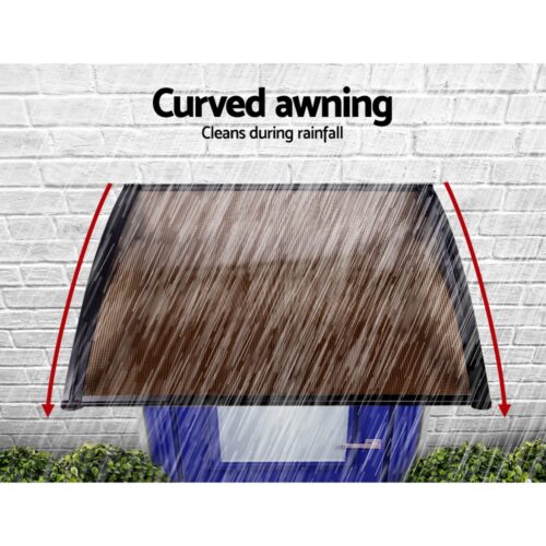 Instahut Window Door Awning 1mx2.4m Brown Hollow Sheet Plastic Frame - Image 7