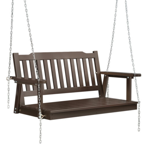 Gardeon Porch Swing Chair With Chain Outdoor Furniture Wooden Bench 2 Seat Brown - Image 2